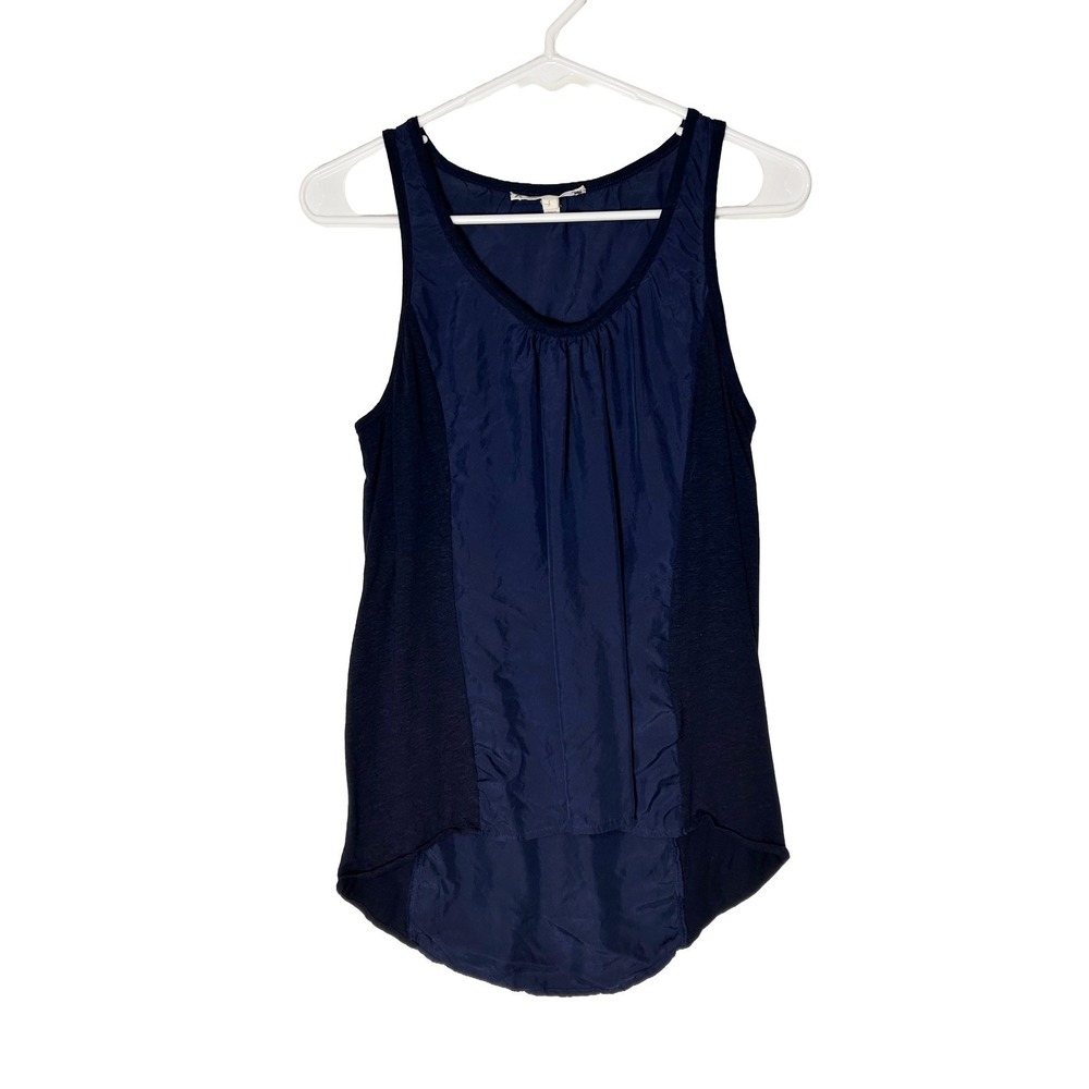 Soft Joie Navy Blue Black Silk Linen Blend High Low Tank Top Womens Small